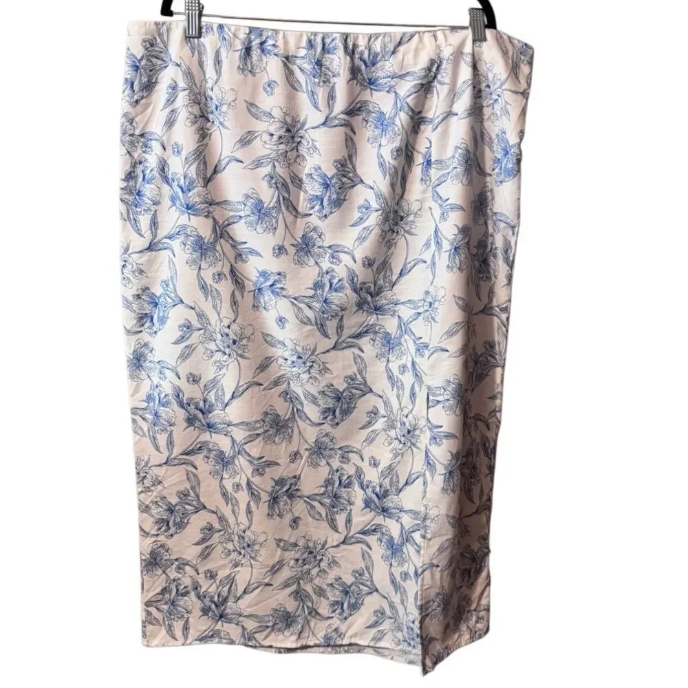 NWOT- A New Day- Women's Garden Party Midi A-Line Blue Toile Skirt, Plus Size 18